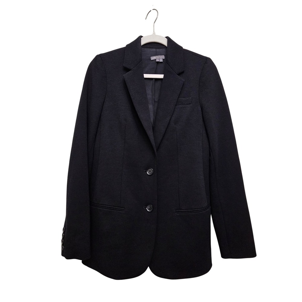 Vince Blazer Women 4 Black Wool Blend Stretch Two Button Tailored Career Jacket